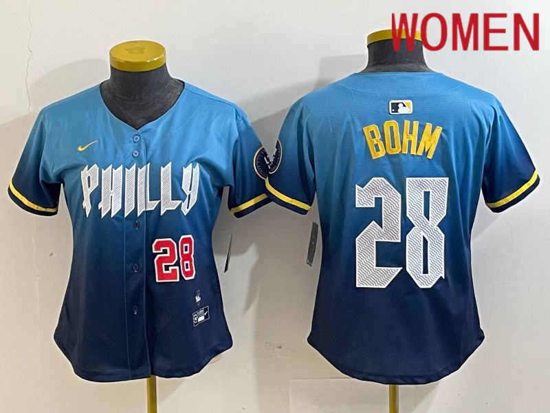 Women Philadelphia Phillies #28 Bohm Blue City Edition Nike 2024 MLB Jersey style 3->women mlb jersey->Women Jersey